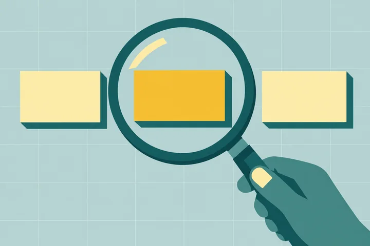 Illustration of how to choose a NetSuite consultant: a magnifying glass held over three business cards, the middle one in yellow